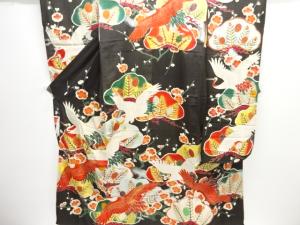 大正ロマン 錦紗 群鶴に笠松・枝梅模様刺繍五つ紋花嫁衣装振袖